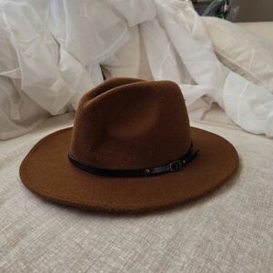 Brown Wool Fedora Hat with Black Band